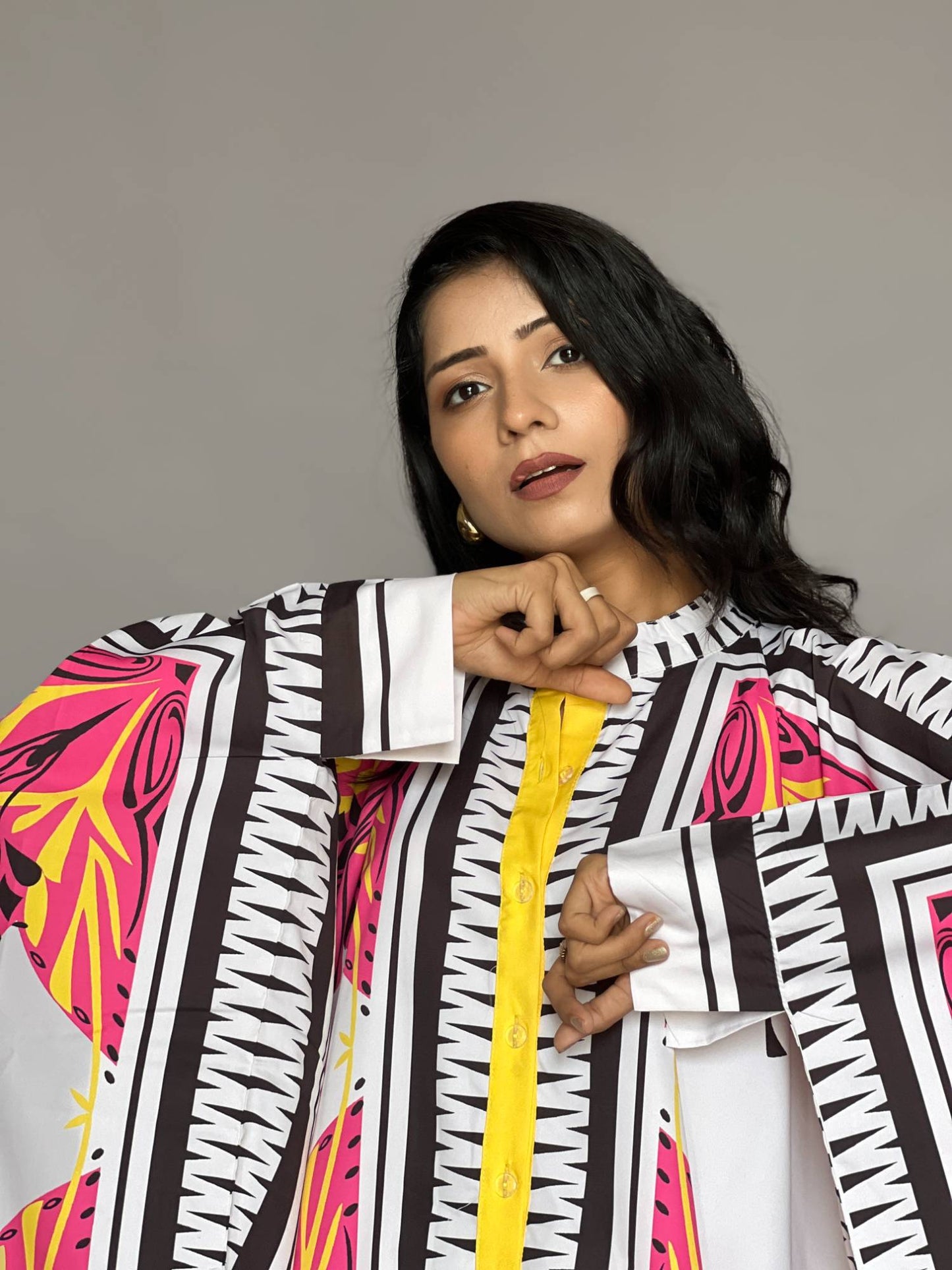 Pink White Printed 2-Piece Kaftan Pants Co-ord Set