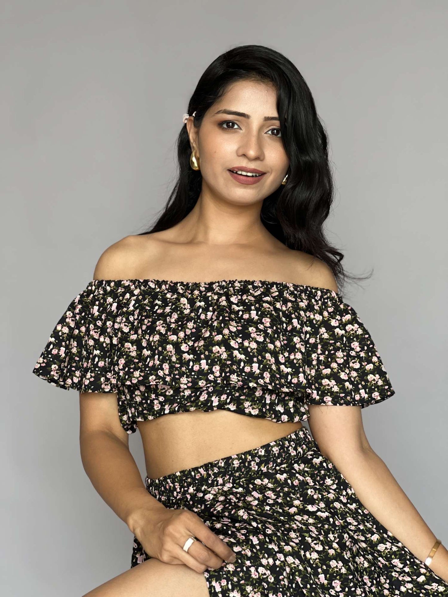 Floral Off-Shoulder Top & Skirt Co-ord – 2 Piece