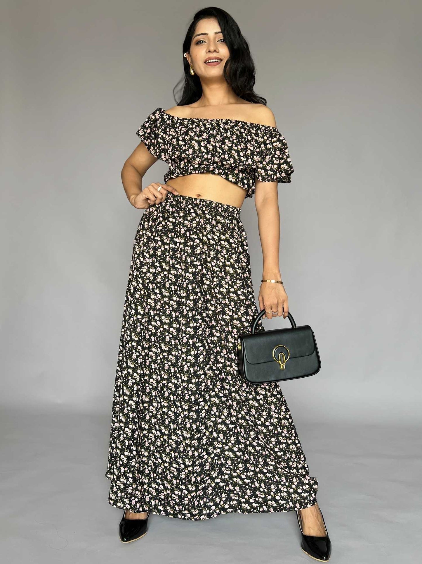 Floral Off-Shoulder Top & Skirt Co-ord – 2 Piece