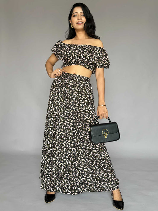 Floral Off-Shoulder Top & Skirt Co-ord – 2 Piece
