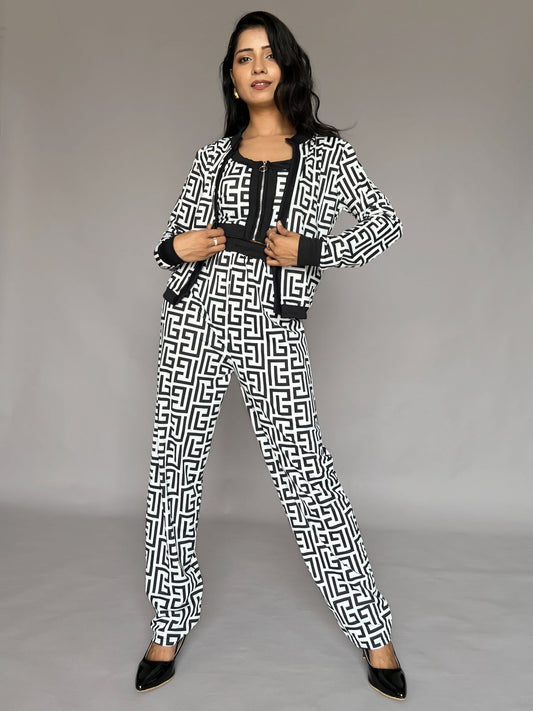 Nora- Geometric Zip-Front 3 Piece Co-Ord Set