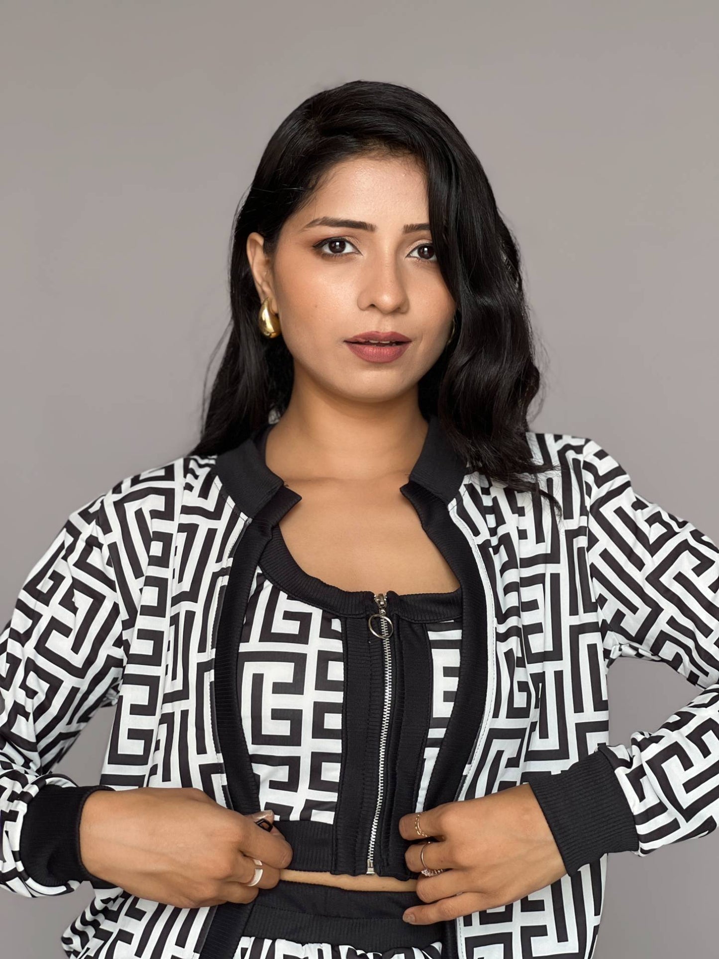 Nora- Geometric Zip-Front 3 Piece Co-Ord Set
