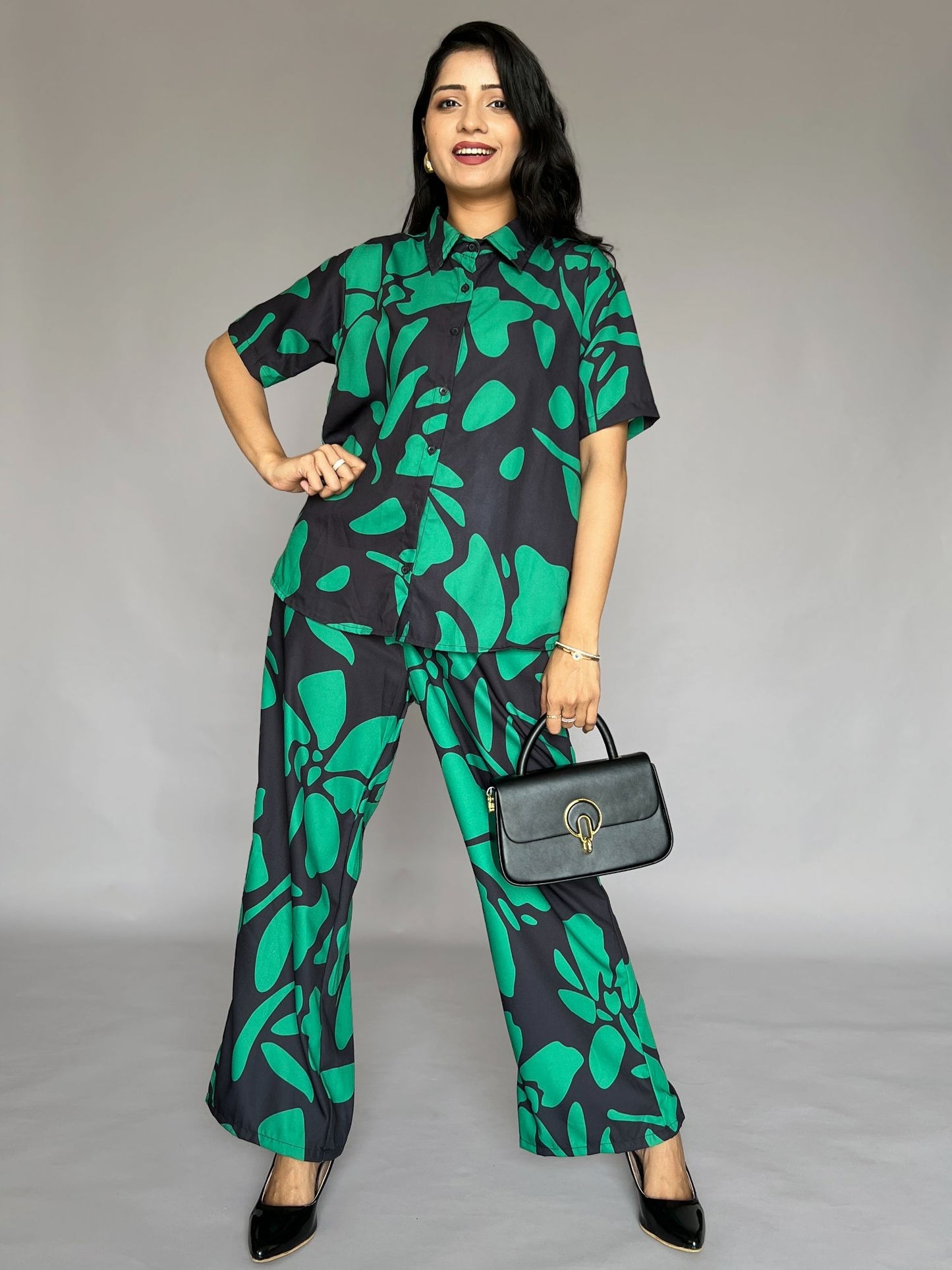 Green Abstract Print 2 Piece Pants Co-Ord Set