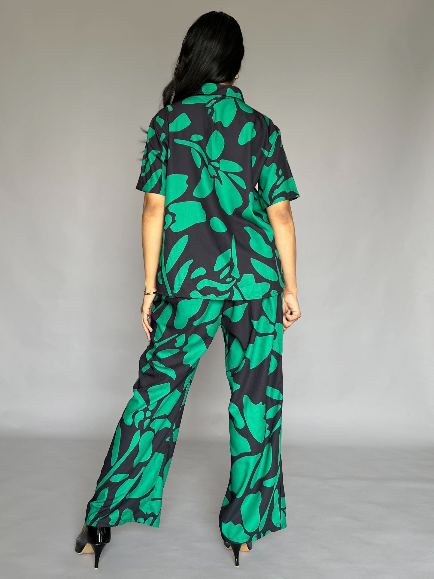 Green Abstract Print 2 Piece Pants Co-Ord Set