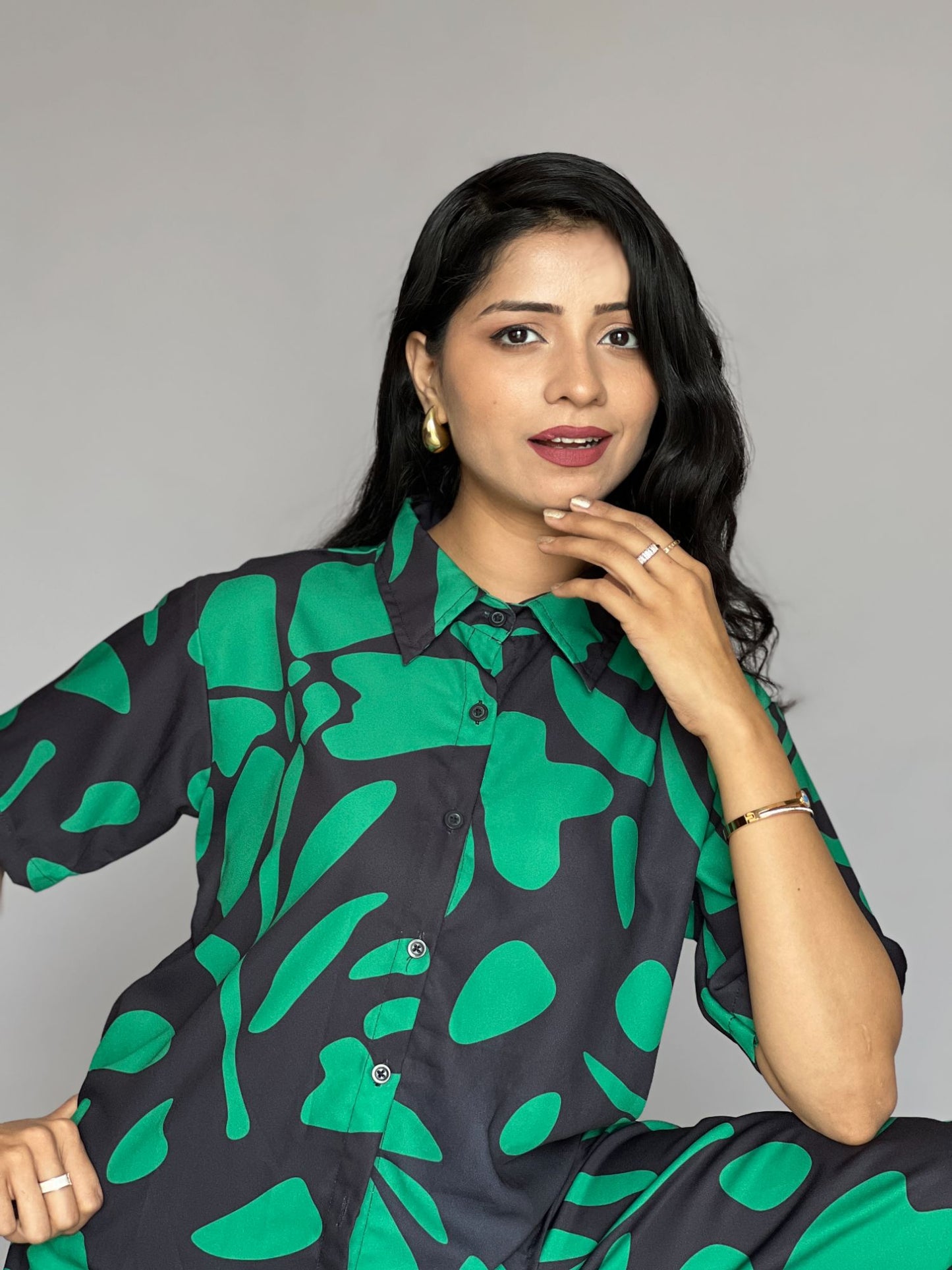 Green Abstract Print 2 Piece Pants Co-Ord Set