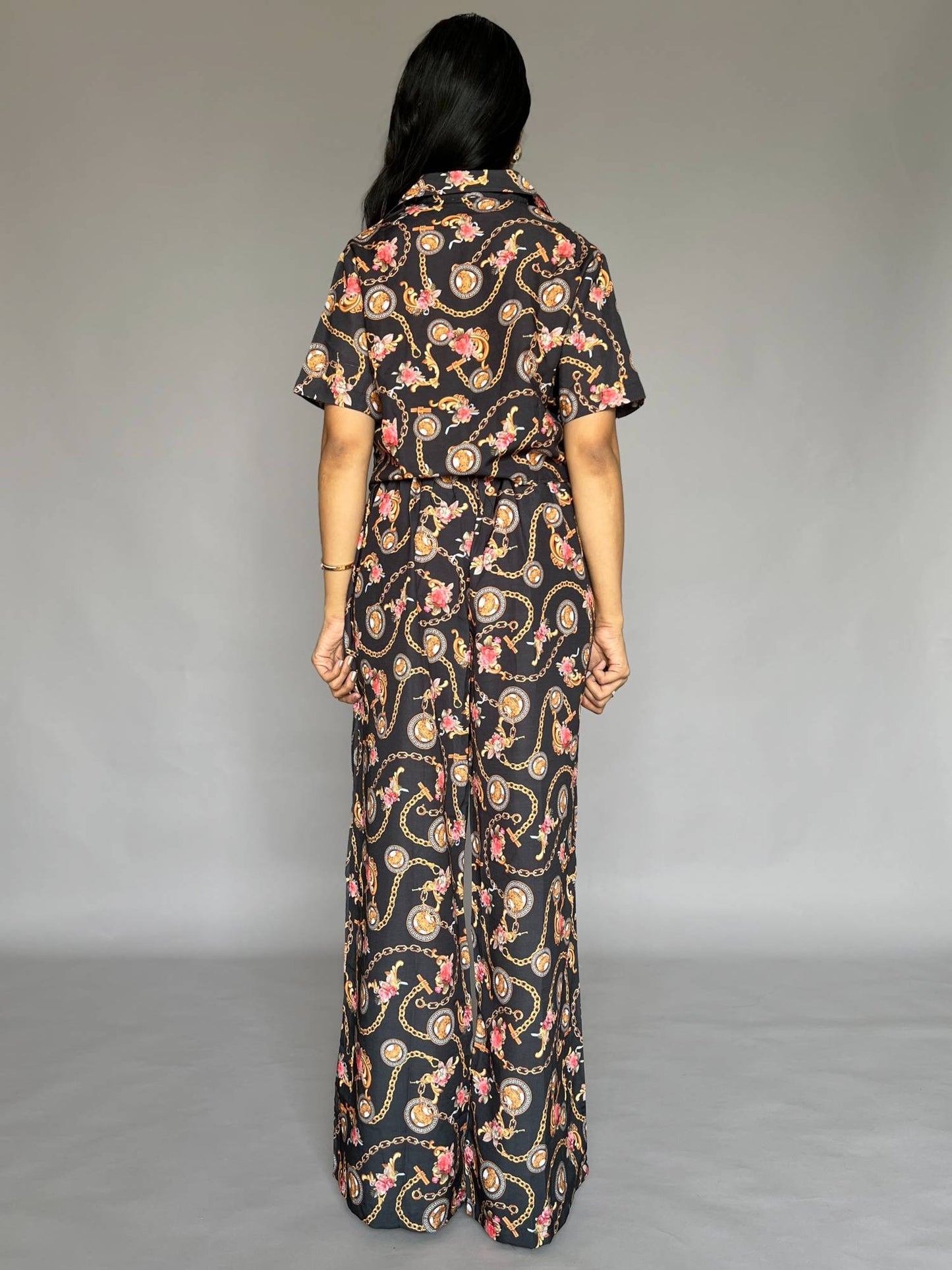 Black Chain Print 2 Piece Pants Co-Ord Set