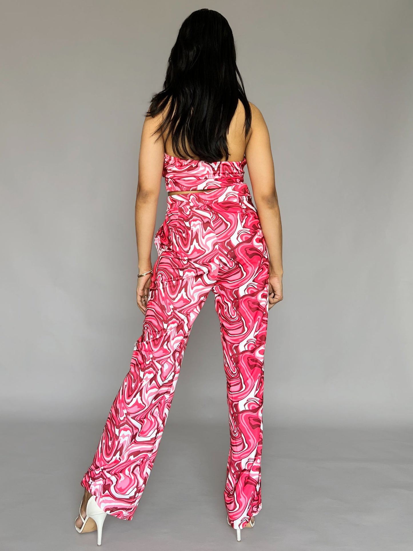 Pink Swirl Print Halter 2 Piece Co-Ord Set