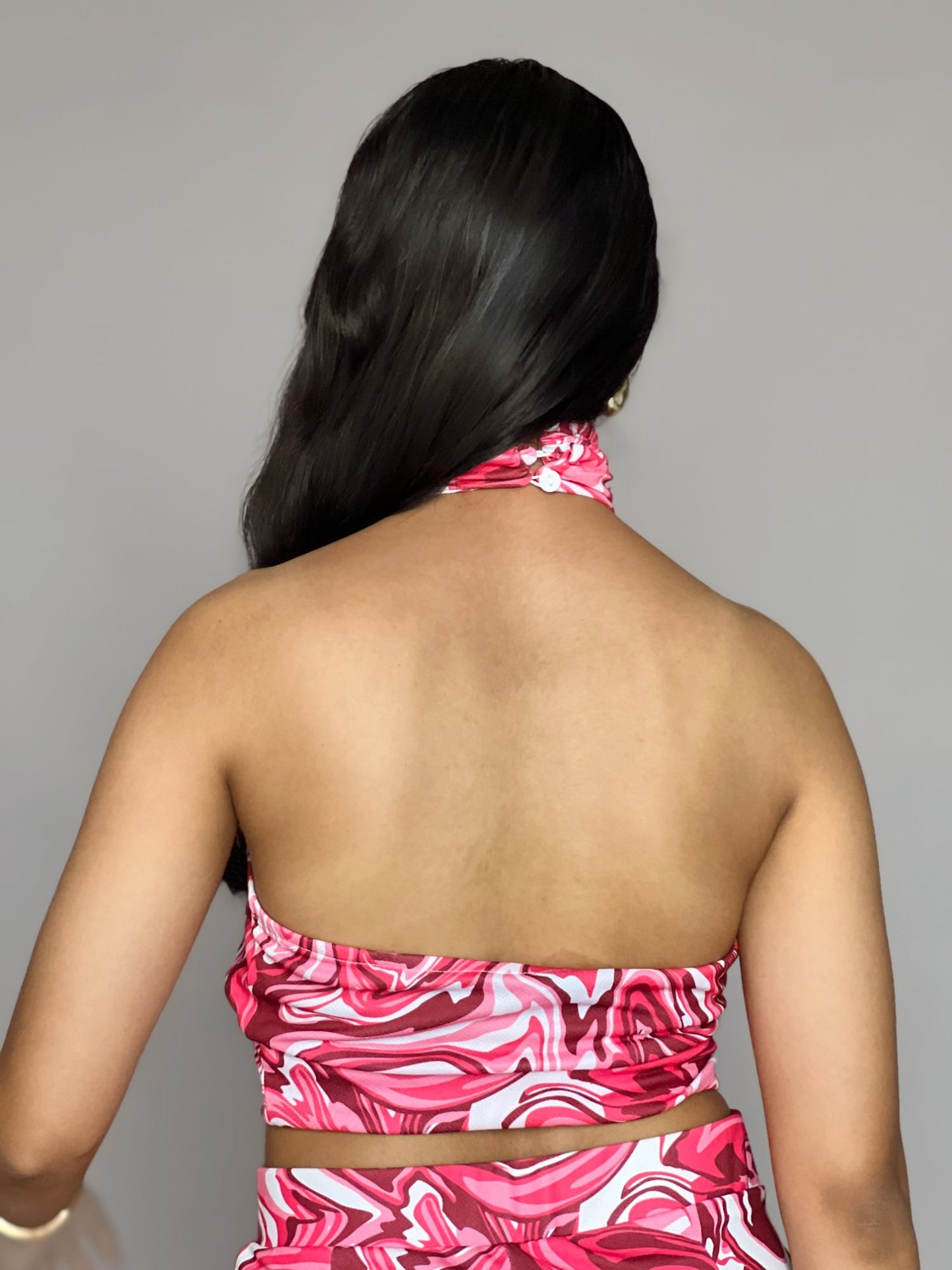 Pink Swirl Print Halter 2 Piece Co-Ord Set