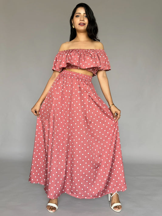 Polka Dot Off-Shoulder Skirt Co-ord – 2 Piece