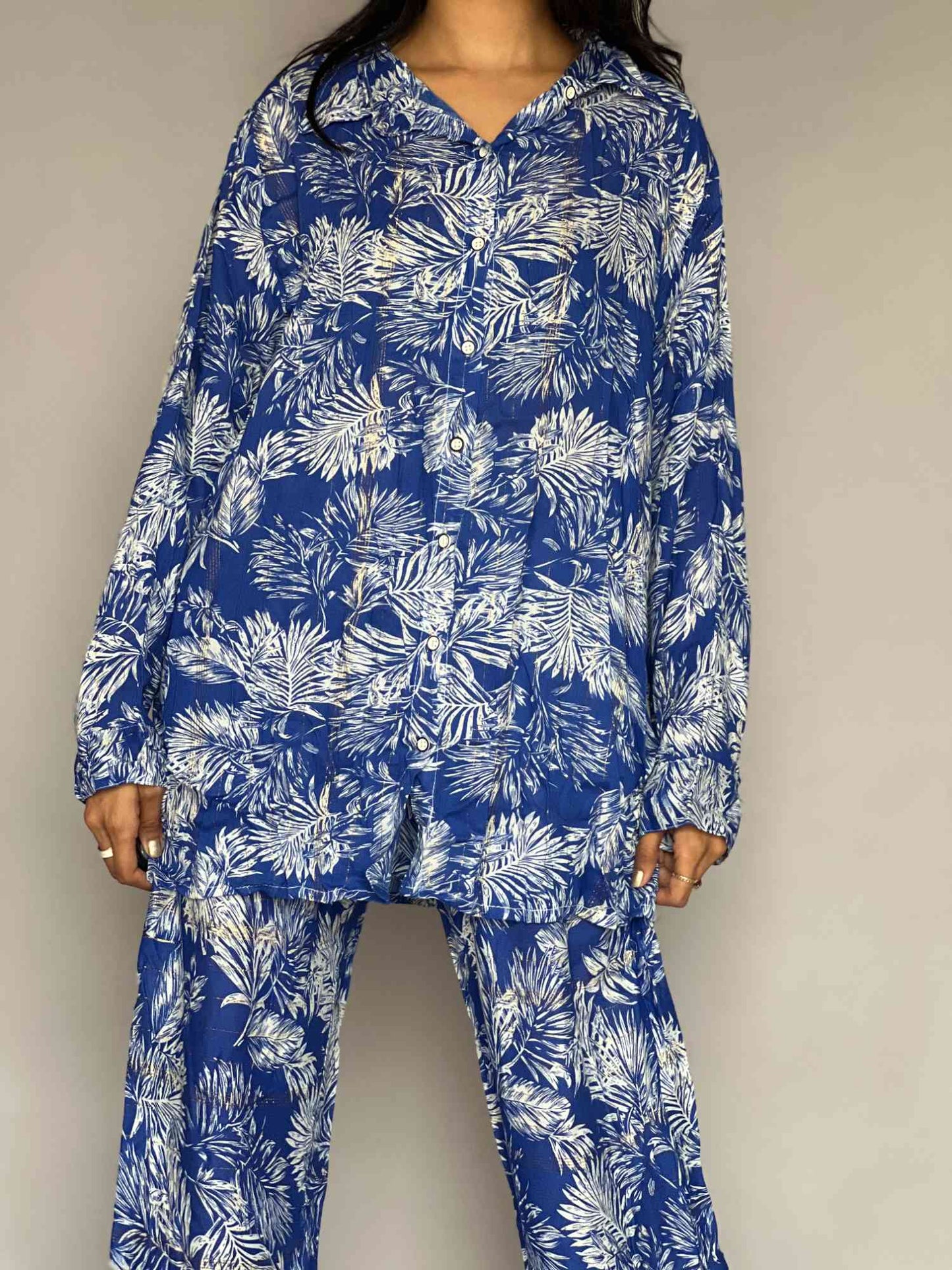Blue Tropical Print 2 Piece Co-ord Set for Women