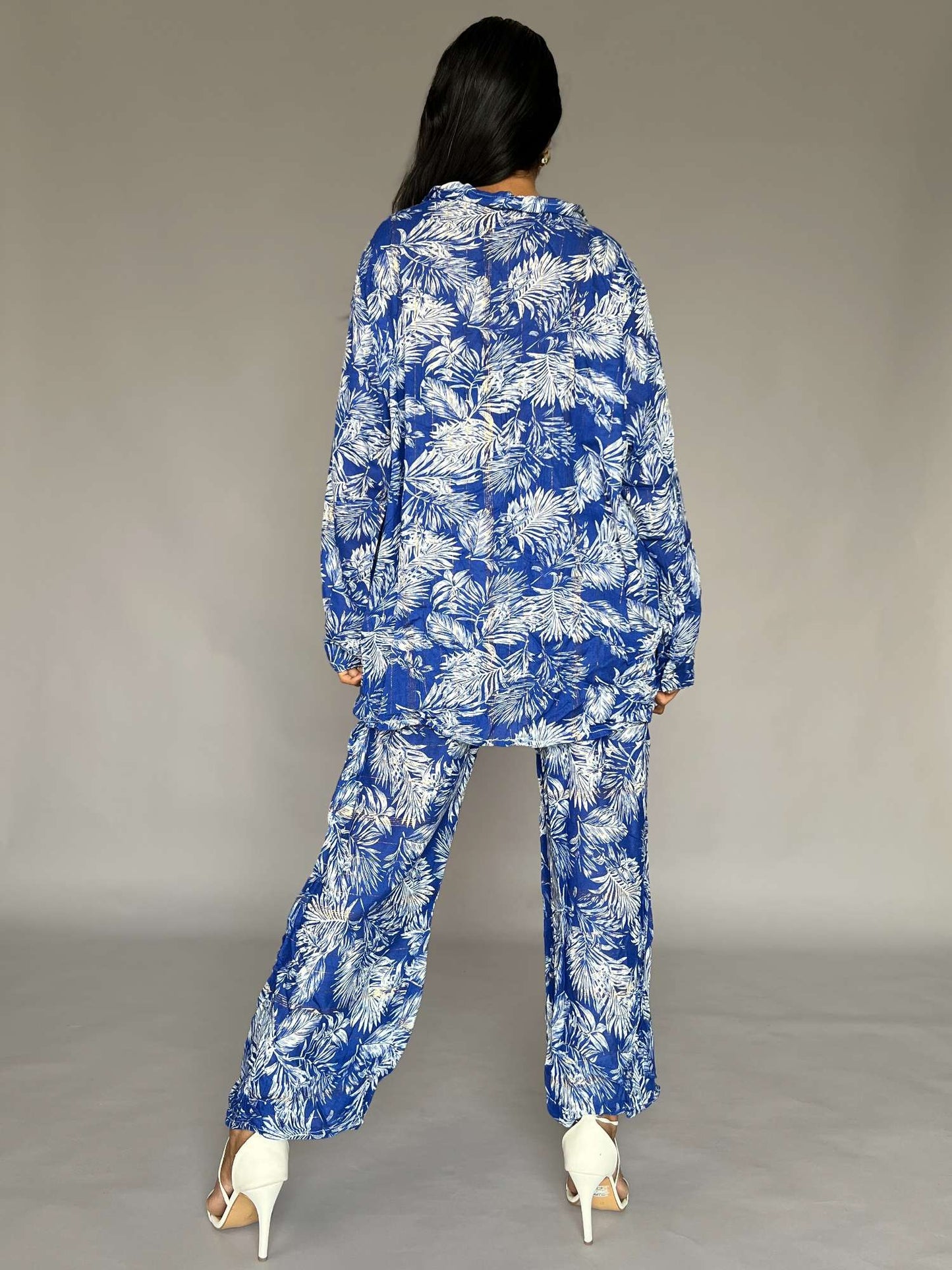 Blue Tropical Print 2 Piece Co-ord Set for Women