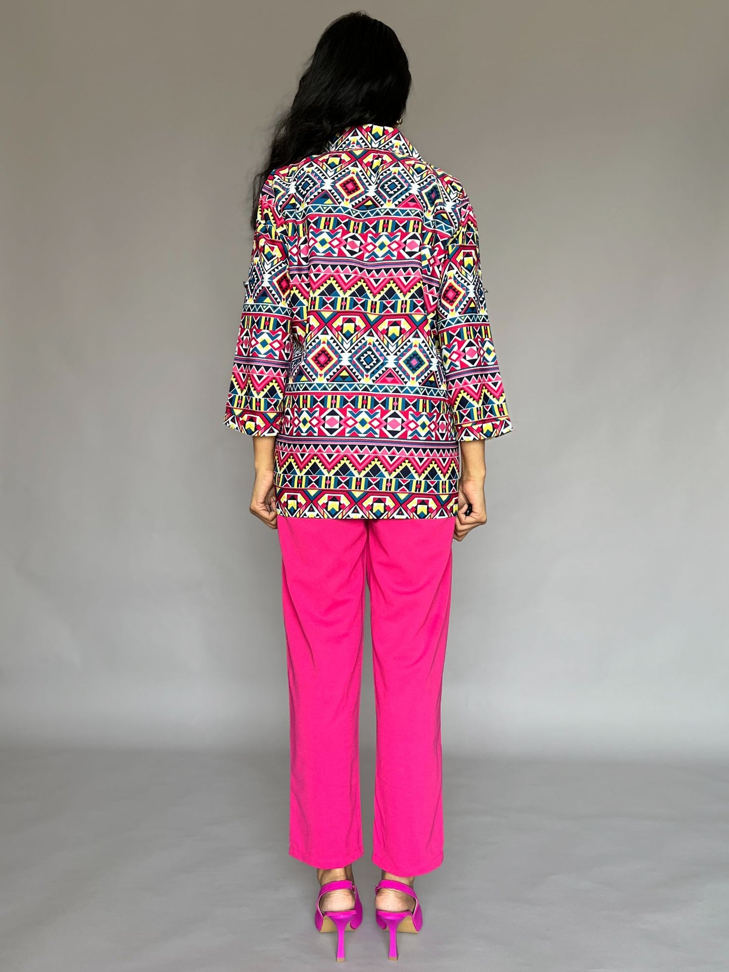 Tribal Print Blazer Pants Co-Ord Set- 3 Piece