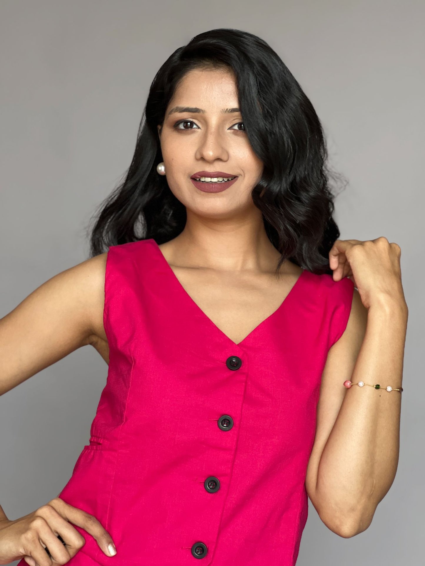 Hot Pink Sleeveless Vest Co-Ord Set - 2 Piece