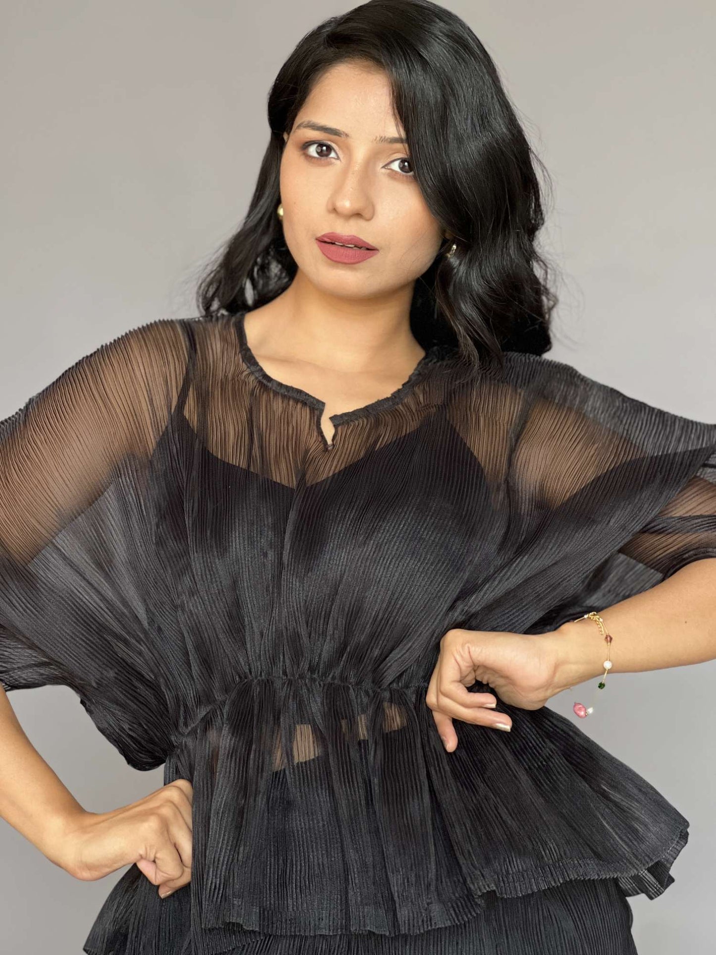 Black Pleated 2 Piece Skirt Co-ord Set