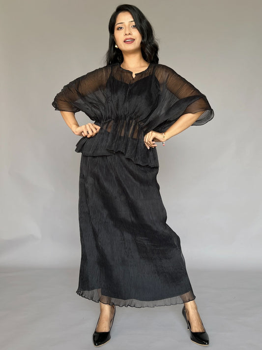Black Pleated 2 Piece Skirt Co-ord Set