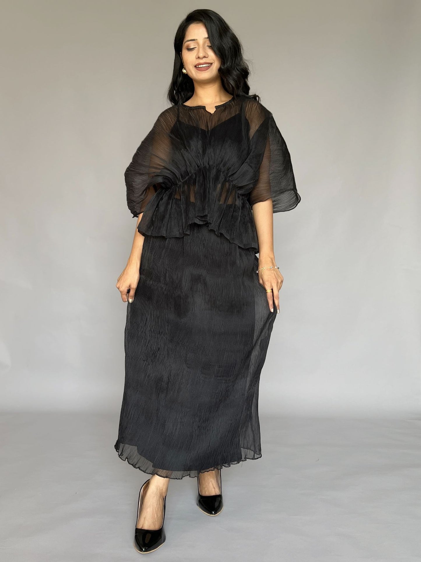 Black Pleated 2 Piece Skirt Co-ord Set