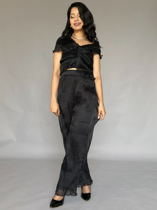 Black Pleated 2 Piece Pants Co-ord Set