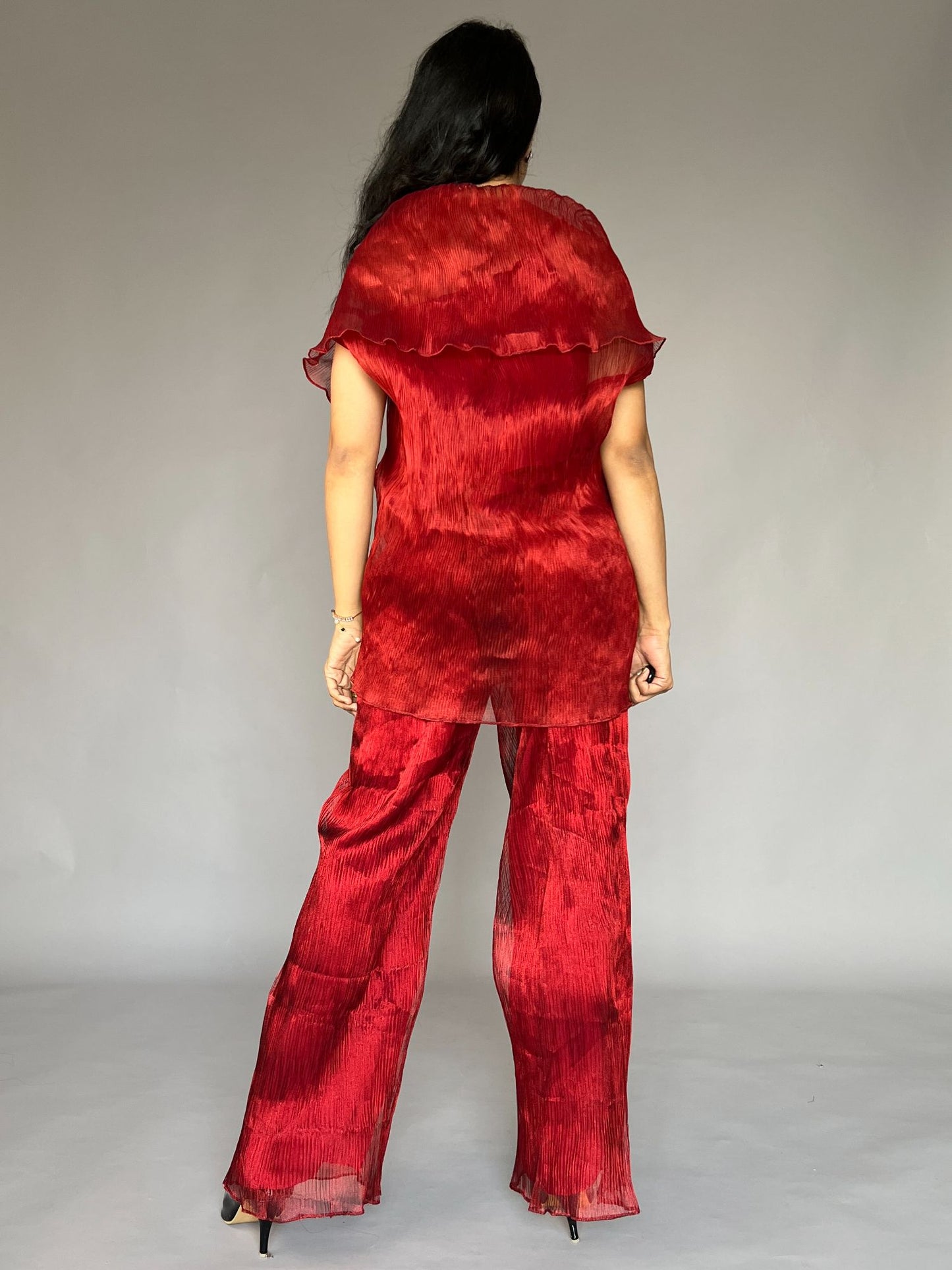 Red Crinkled Pleated 2 Piece Co-ord Set