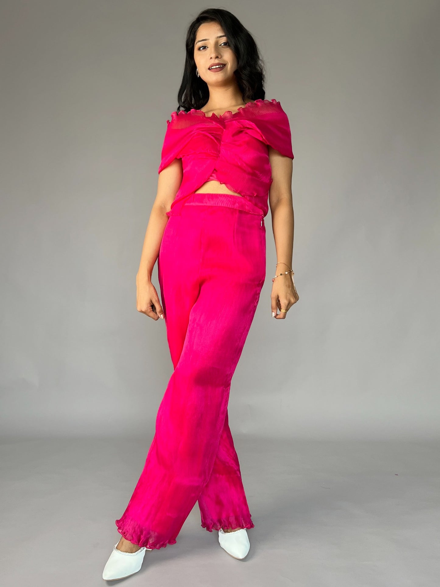 Pink Crinkled Pleated 2 Piece Co-ord Set