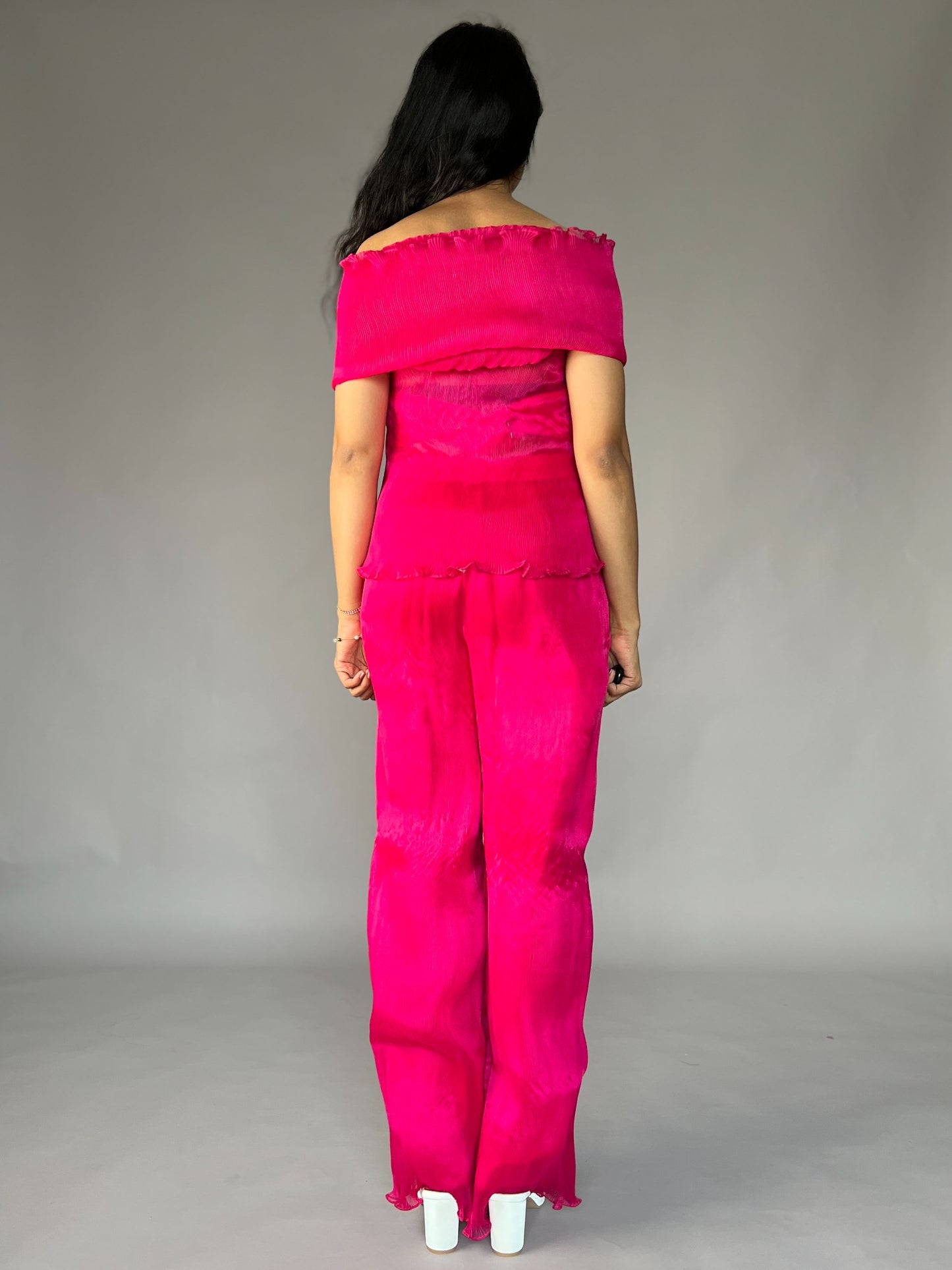 Pink Crinkled Pleated 2 Piece Co-ord Set