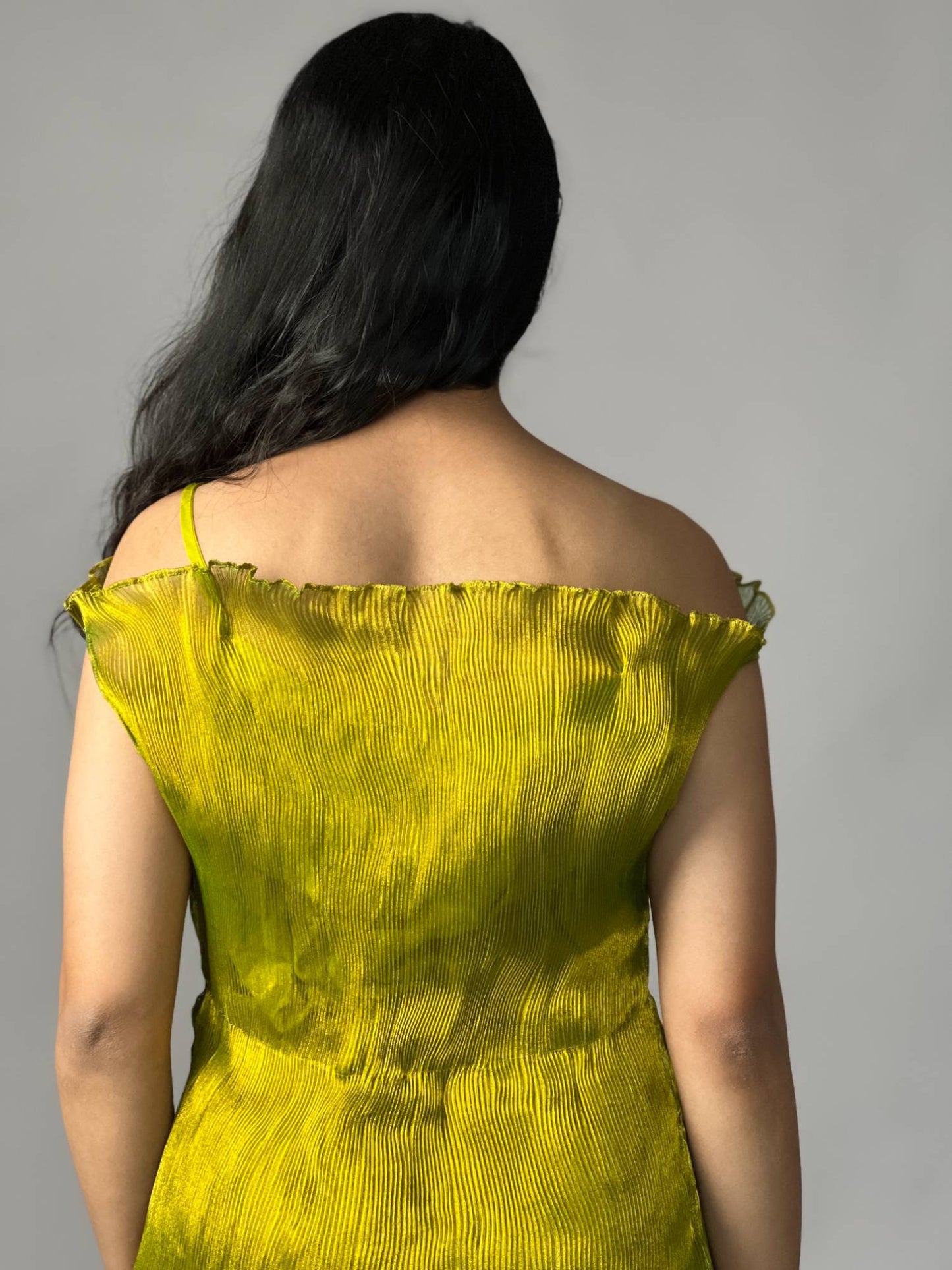 Olive Green Crinkled Pleated 2 Piece Co-ord Set