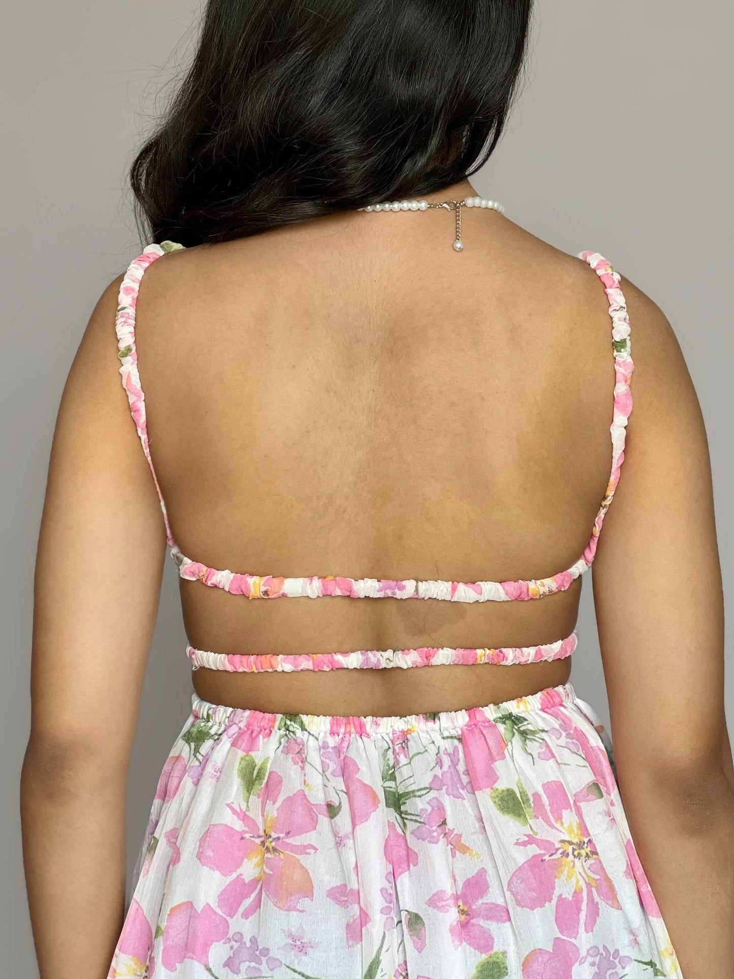 Pink Floral Cutout Tiered Midi Dress