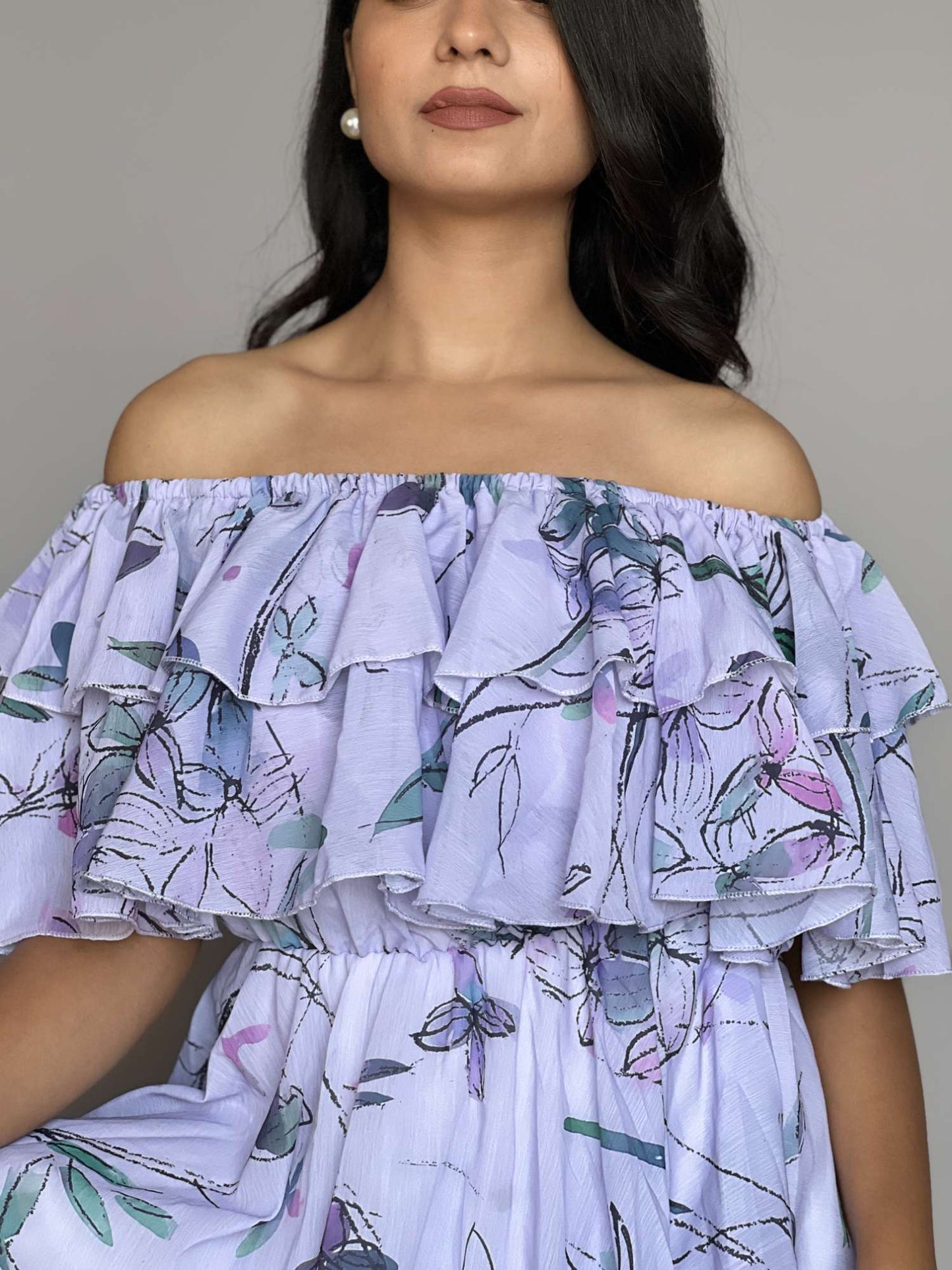 Off-Shoulder Ruffle Floral Mini Dress