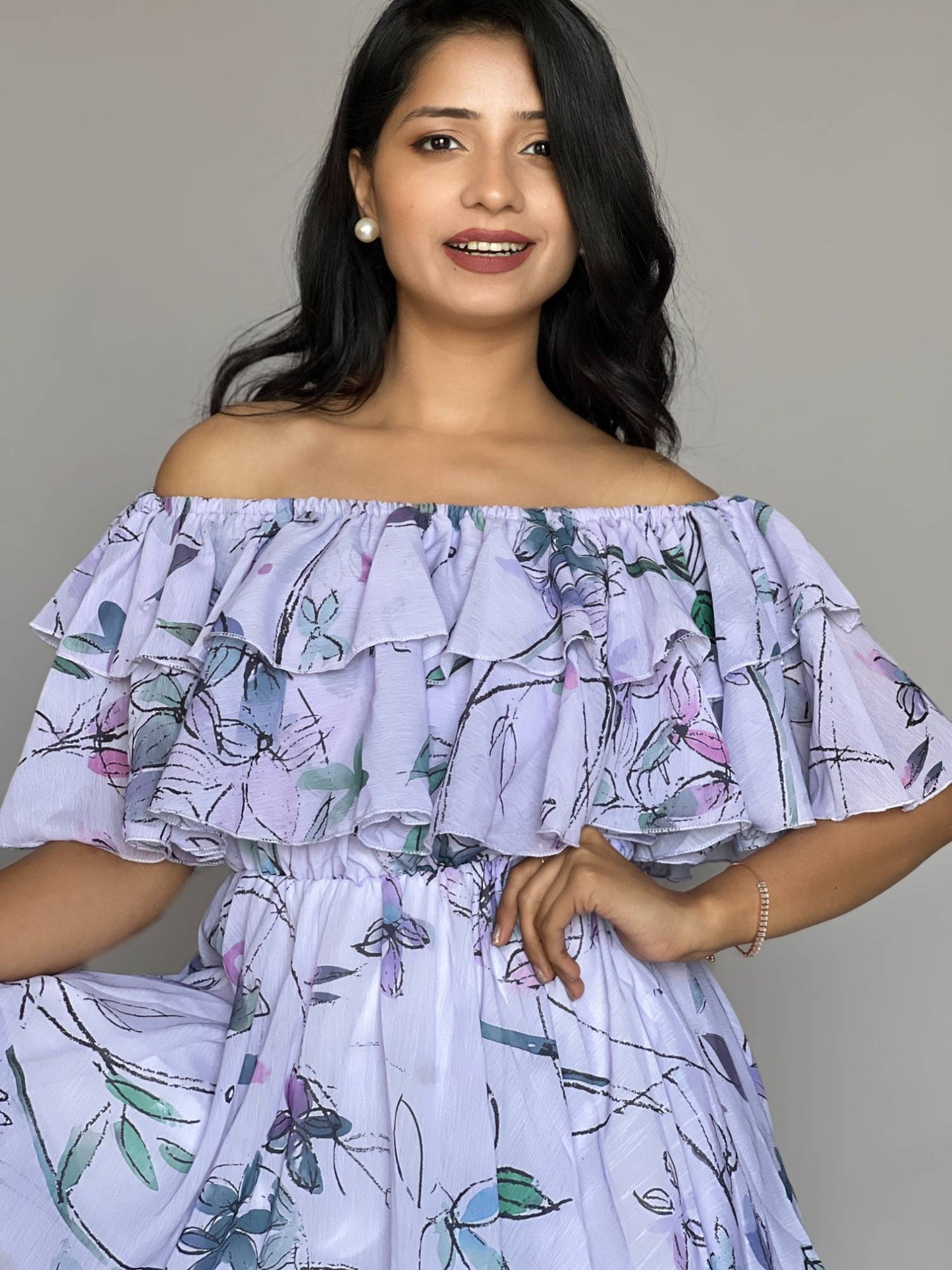 Off-Shoulder Ruffle Floral Mini Dress