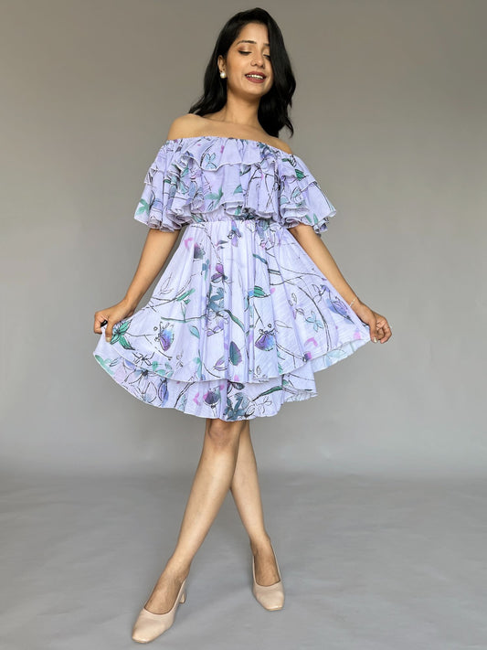 Off-Shoulder Ruffle Floral Mini Dress