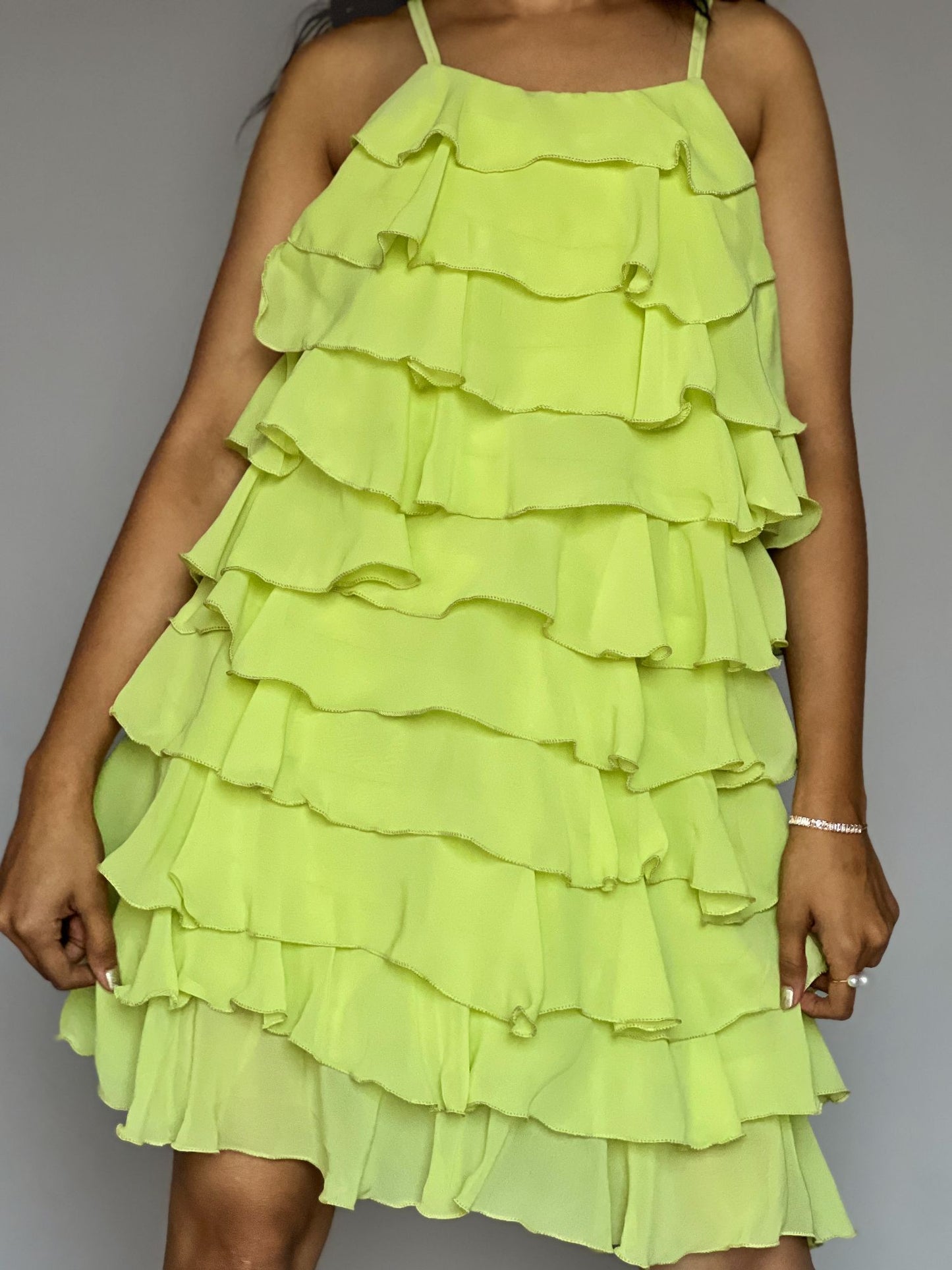 Lime Green Ruffle Layered Mini Dress