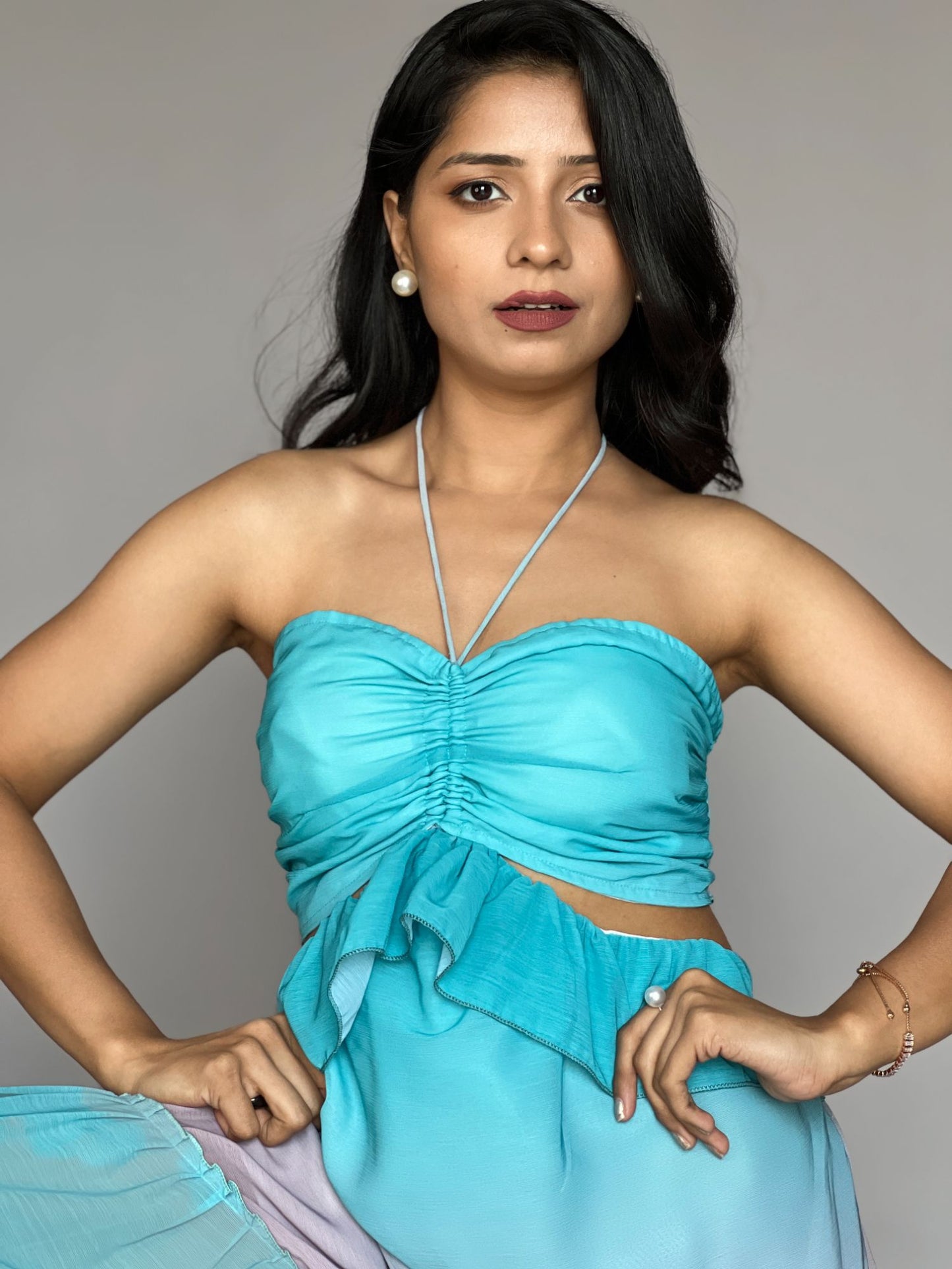 Blue Ombre Halter Neck Maxi Dress
