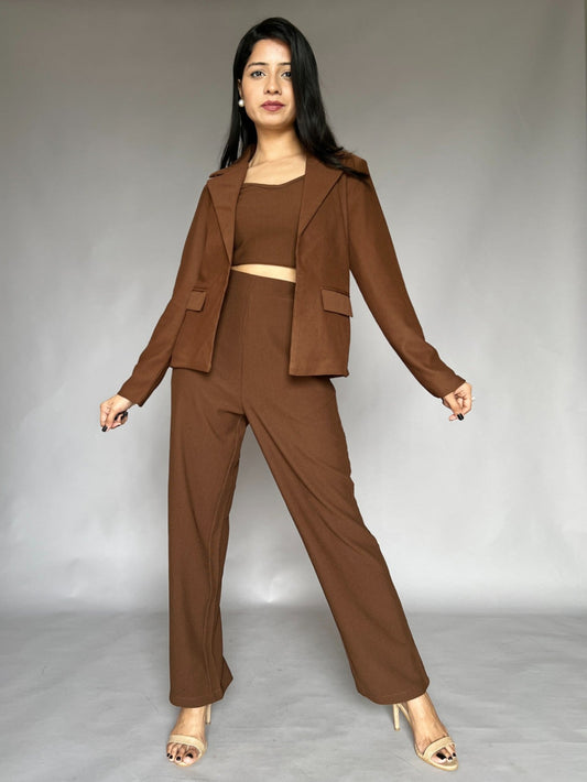 Brown Three-Piece Blazer Co-Ord Set