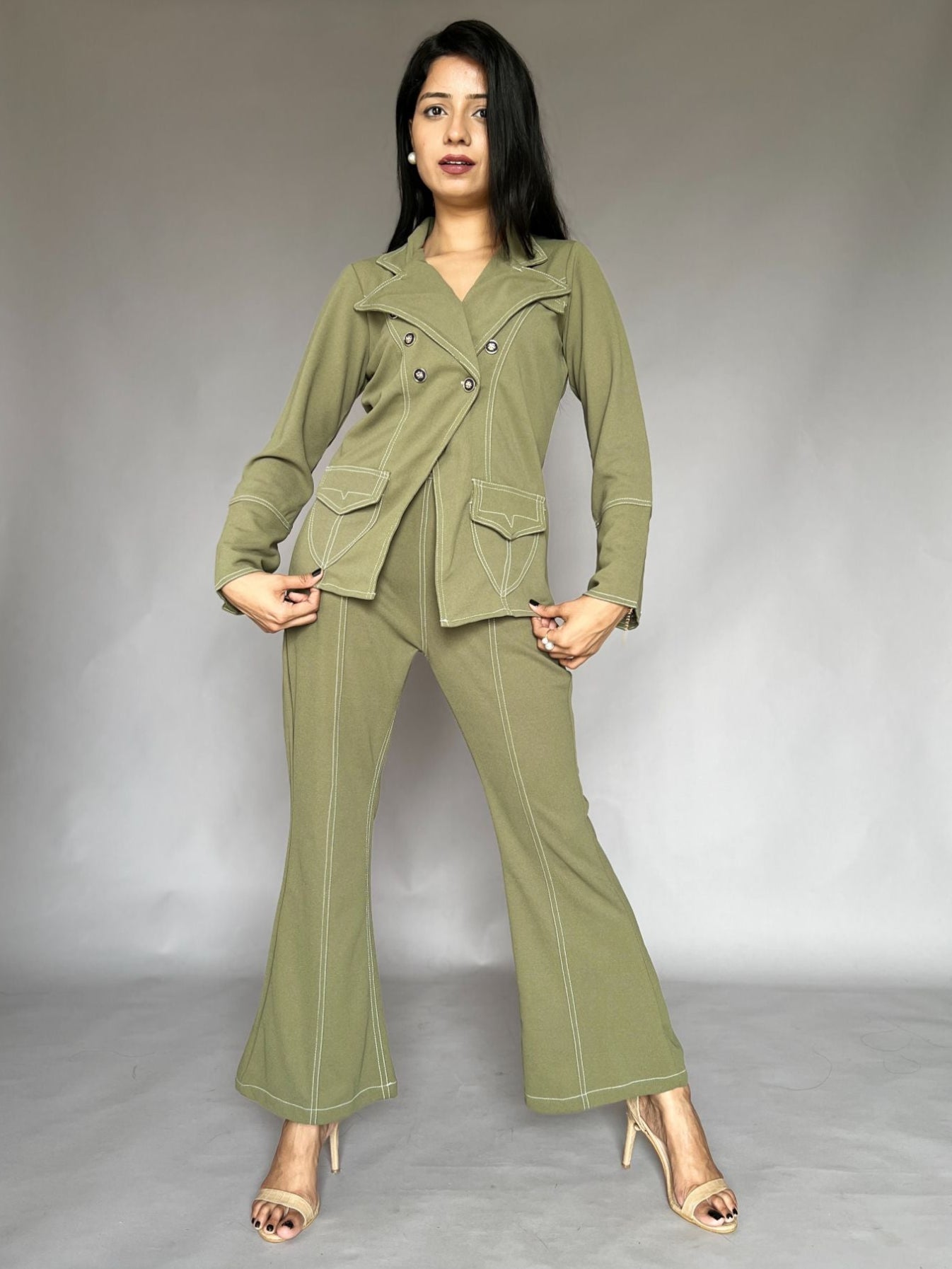 Olive Green Flared Pant Co-Ord Set