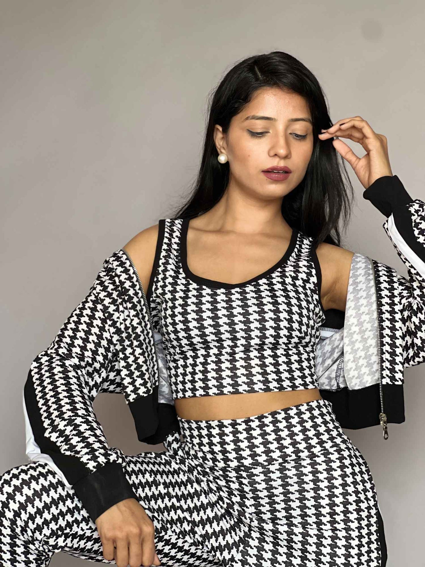 Houndstooth Three-Piece Co-Ord Set Women