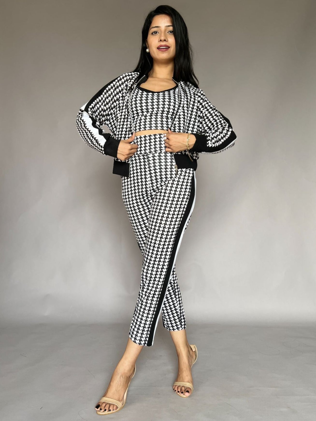 Houndstooth Three-Piece Co-Ord Set Women